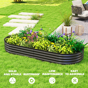 7' x 3' x 1' Large Outdoor Planter Box, Galvanized Raised Garden Bed with Metal Plant Stake, Black