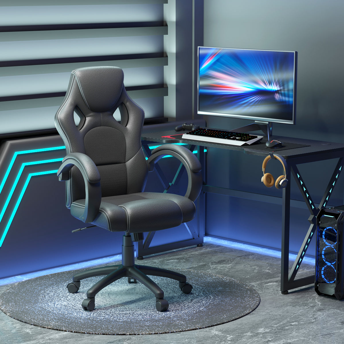 Racing Gaming Chair Office Chair Computer Desk Gamer Chair with Swivel Wheels, Padded Headrest – view 21