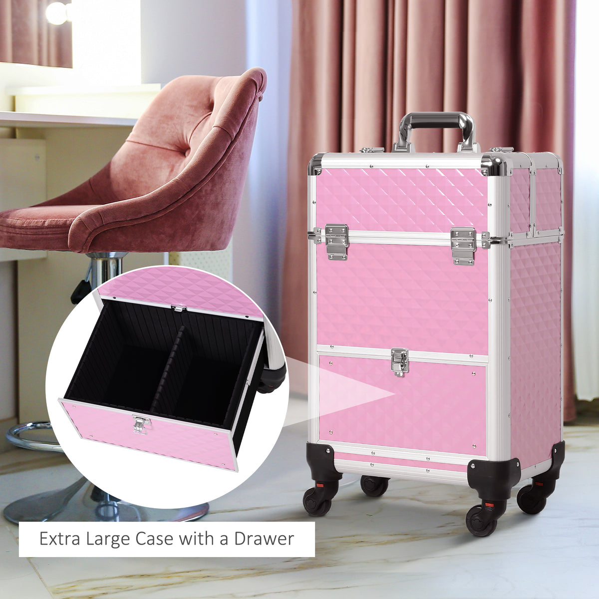 Portable Aluminum Makeup Train Cases, Rolling Makeup Case – view 12