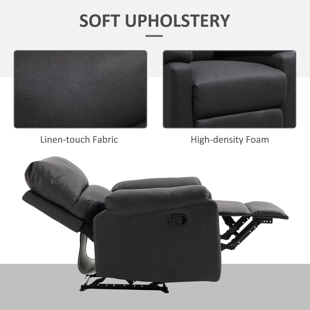 Recliner Chair, Manual Reclining Chair with Footrest, Padded Seat for Living Room, Bedroom, Study, Dark Grey – view 4