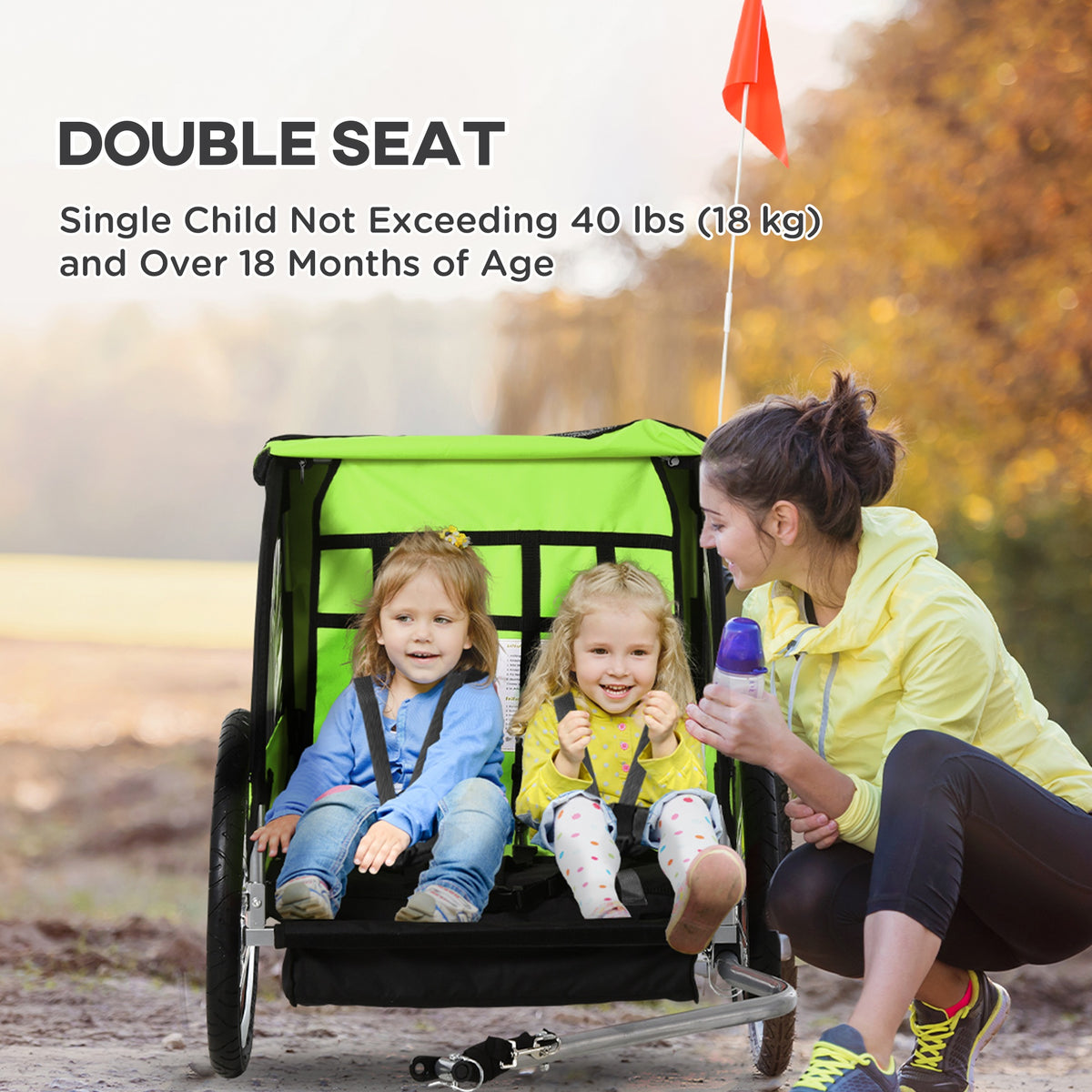 Aosom 2-Seat Child Bike Trailer for Kids with a Strong Steel Frame, 5-Point Safety Harnesses, & Comfortable Seat