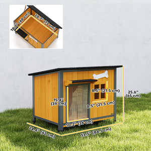 Outdoor Dog House with Anti-Chewing Steel Frame, Openable Roof, Removable Floor, Door Curtain, Yellow