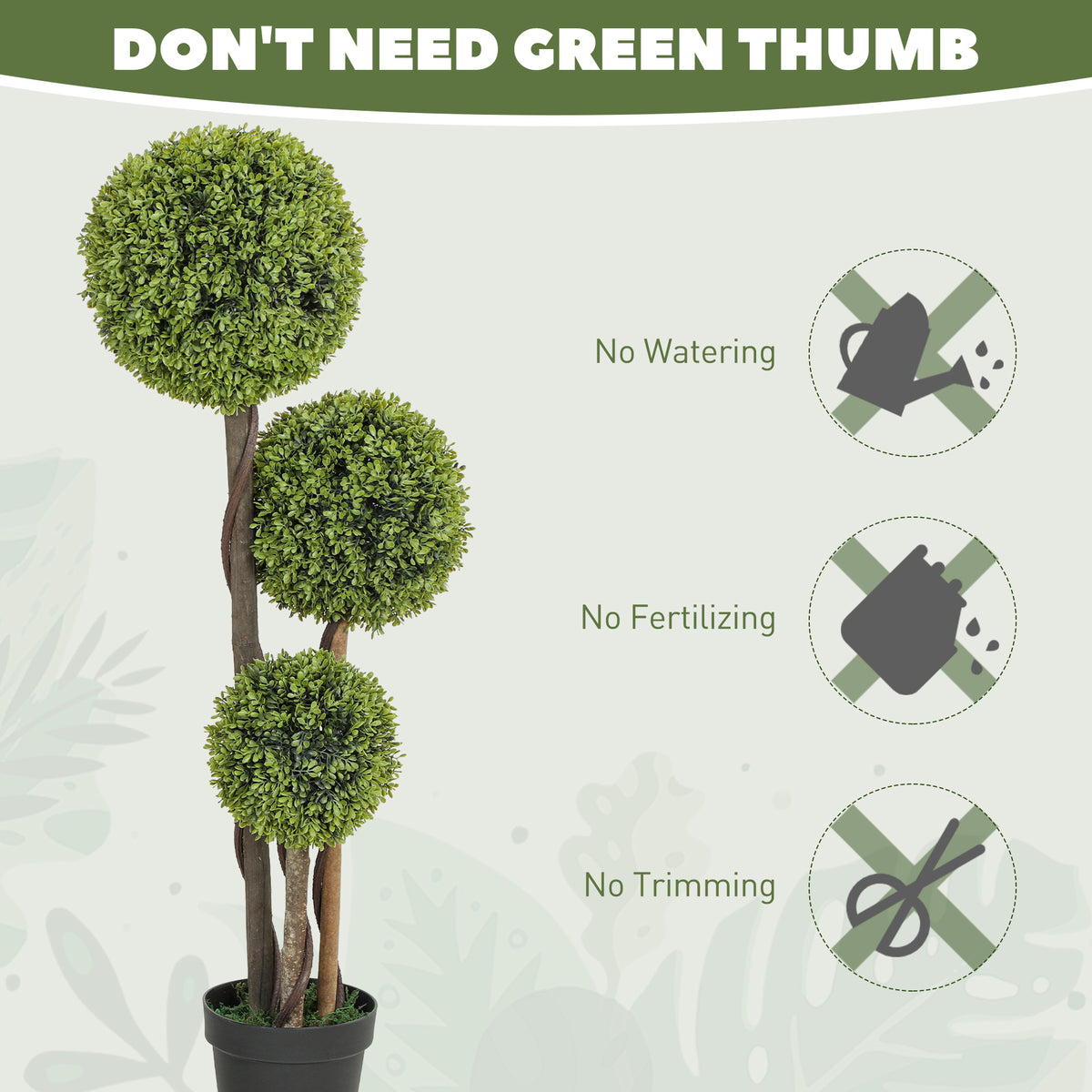 45 Inch Potted Fake Plant Set of 2, Artificial Boxwood Topiary Tree, Triple Ball Tree for Indoor and Outdoor, Green