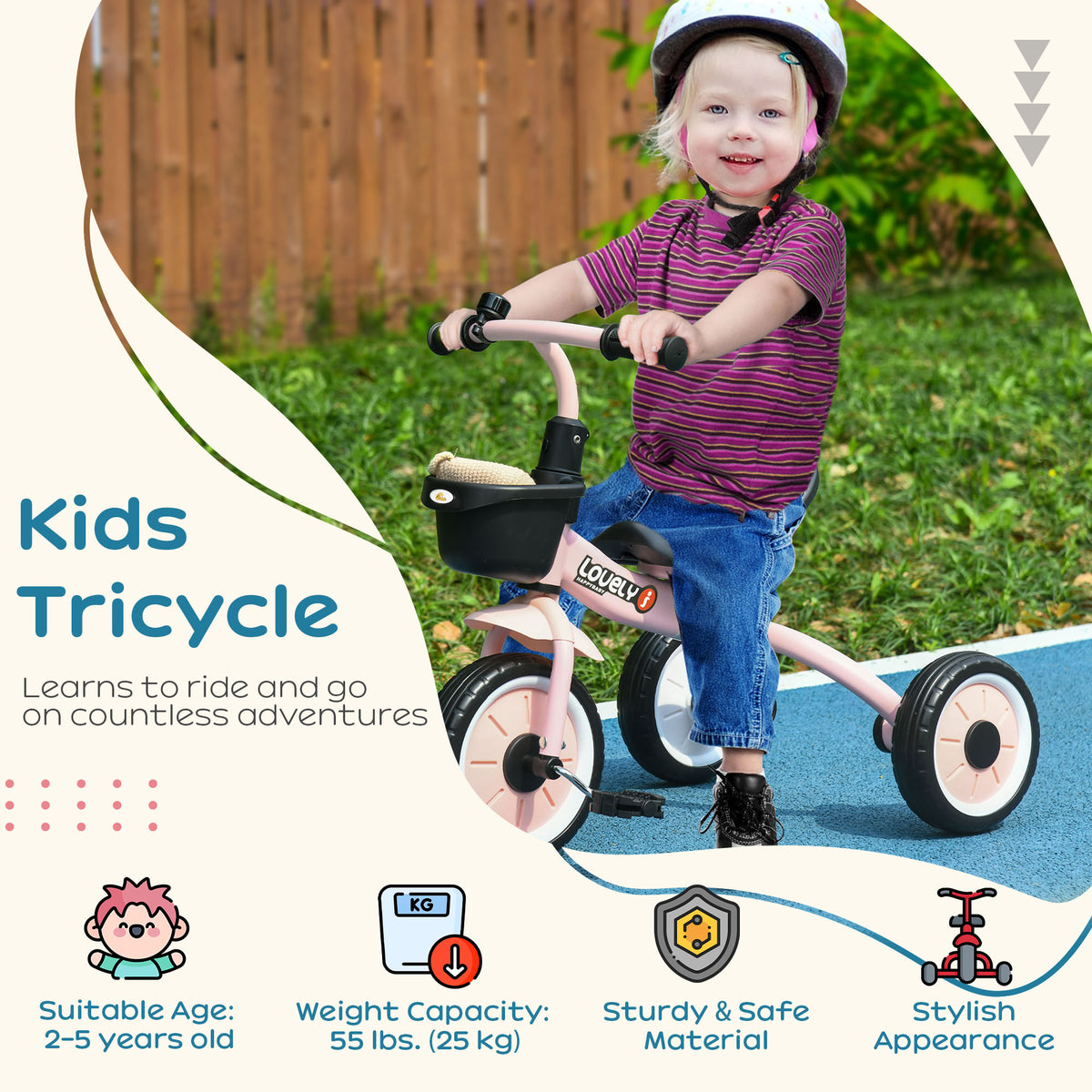 Qaba Tricycle for Toddler 2-5 Year Old Girls and Boys, Toddler Bike with Adjustable Seat, Basket, Bell