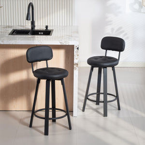 Bar Stools Set of 2, Upholstered Breakfast Bar Chairs with Footrest and Backrest for Kitchen Counter, Black