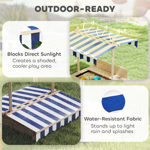 Kids Wooden Sandbox Outdoor Backyard Playset Children Play Station w/ Adjustable Canopy & Convertible Bench – view 6