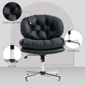 Computer Desk Chair, Armless Office Chair with Wide Padded Seat and Adjustable Height, Cream White – view 33