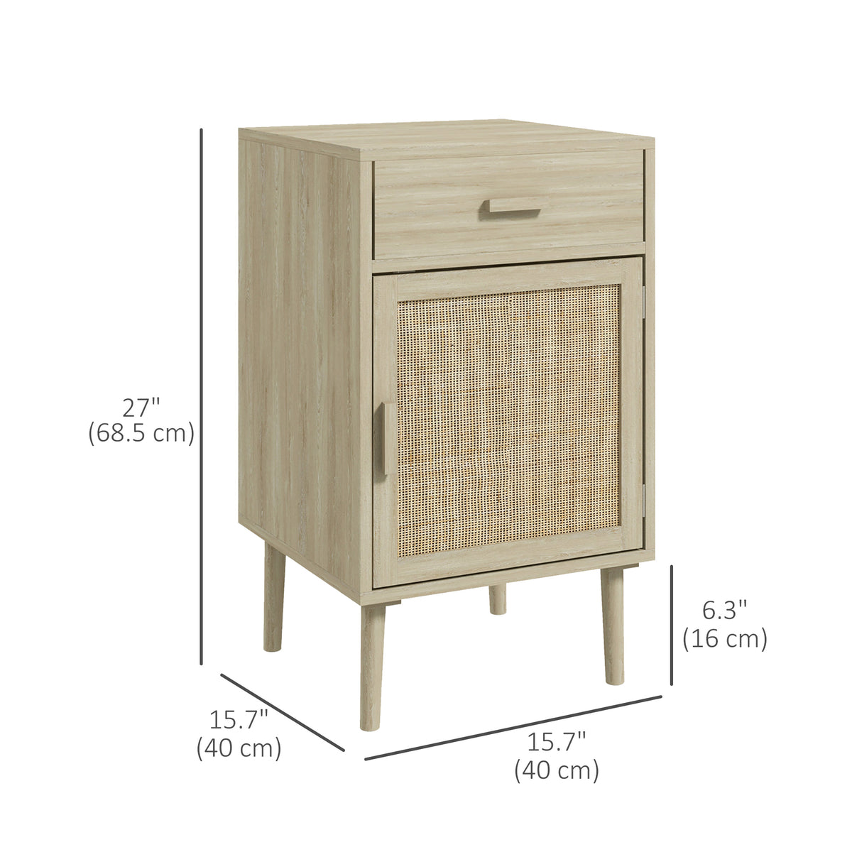 Boho Bedside Tables Set of 2, Nightstands with Drawer, Rattan Cabinet, Adjustable Shelf for Bedroom – view 2