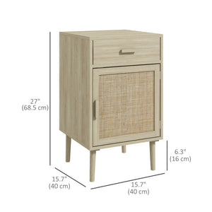 Boho Bedside Tables Set of 2, Nightstands with Drawer, Rattan Cabinet, Adjustable Shelf for Bedroom – view 2