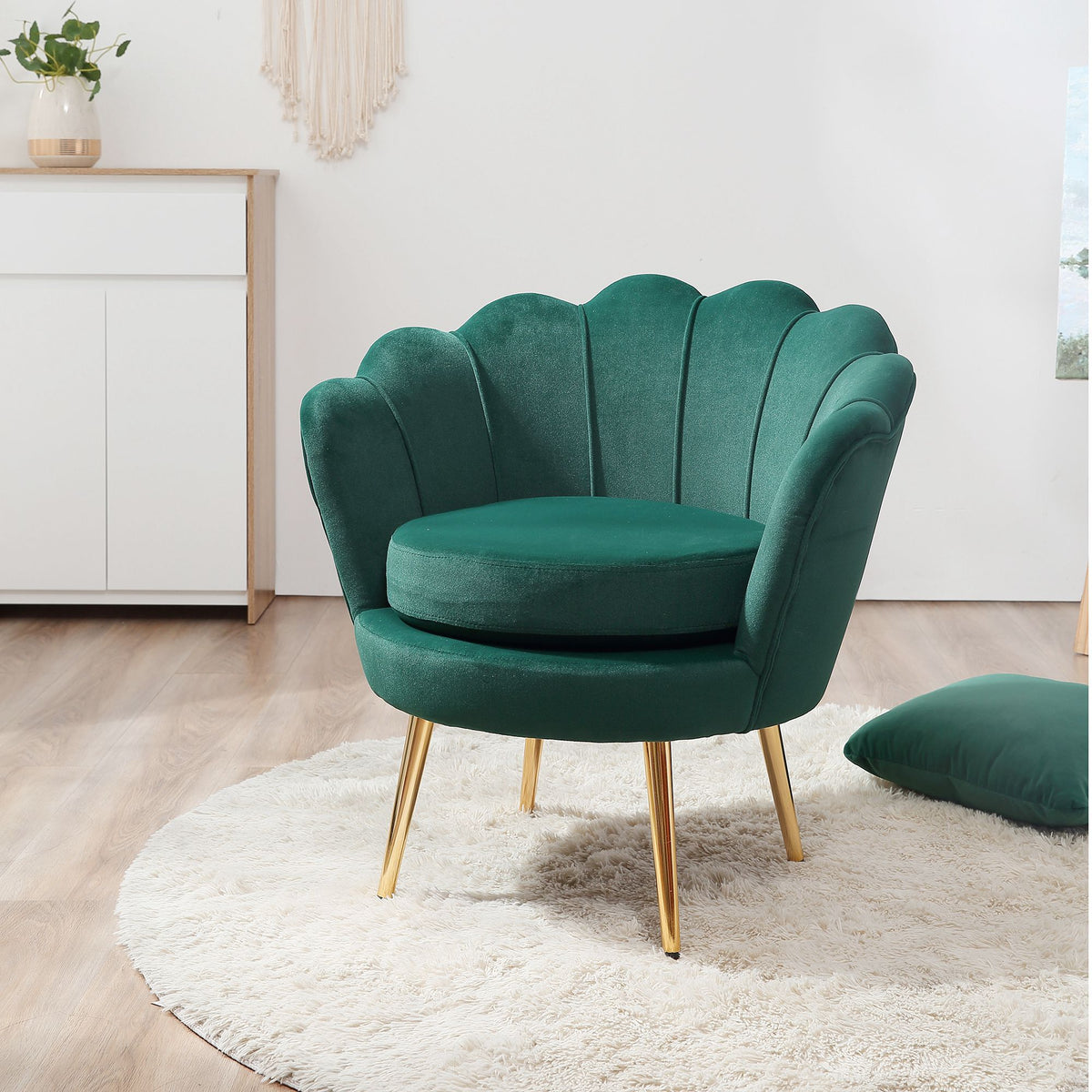 Modern Accent Chair, Velvet-Touch Fabric Leisure Club Chair with Gold Metal Legs for Bedroom, Dark Green – view 7