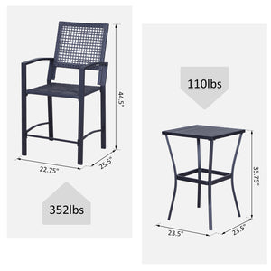 3 Pieces Outdoor Wicker Bar Set, Classic Bistro Bar Set Garden Rattan Style Patio Bar Table & High Chairs w/ Cushions Home Bar Furniture, Cream White