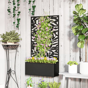 Raised Garden Bed with Trellis, Outdoor Privacy Screen with Planter Box, 24" x 9.1" x 44.5", Black