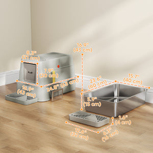 80L XL Stainless Steel Cat Litter Box for Big Cats with Flip Cover, Pull-Out Drawer Tray, High Sided – view 9
