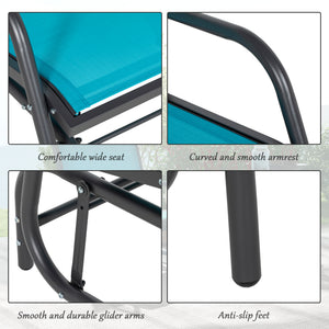 Patio Glider Set of 2 Outdoor Glider Chair with Breathable Mesh Seat & Backrest, Armrests and Metal Frame, Blue