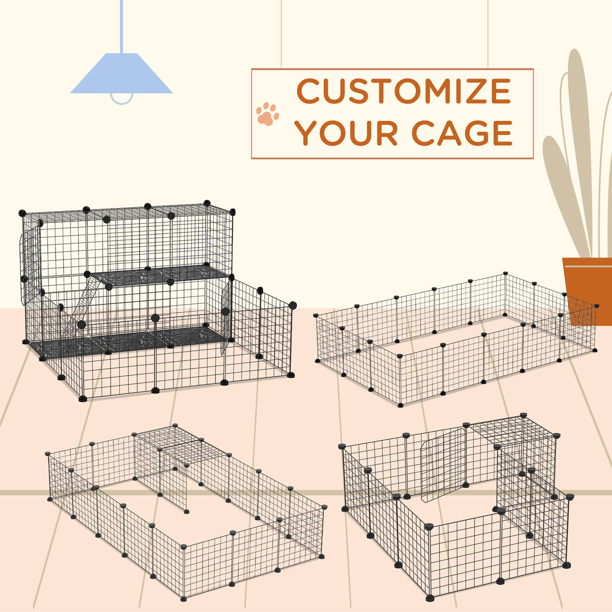 Small Animal Cage Rabbit Cage with Door, Guinea Pig Playpen, Small Animal Fence for Bunny, Chinchilla, Freret, Chinchilla, Indoor and Outdoor Use, Total 31 Panels, 41.3" x 41.3" x 27.6"