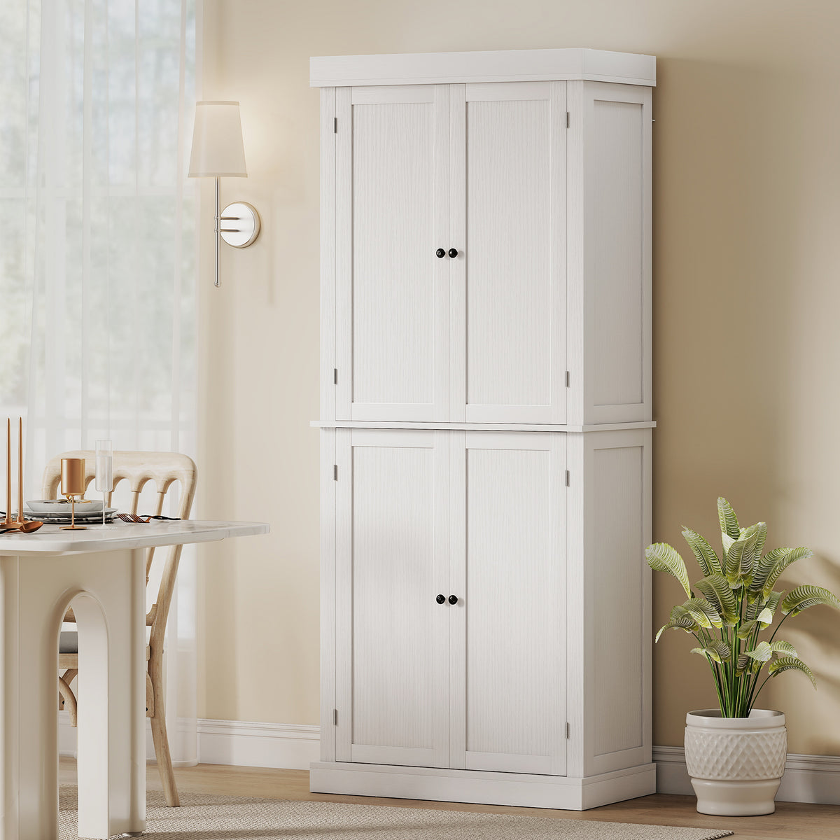 72.5" Freestanding Kitchen Pantry Cabinet with 4 Doors, White