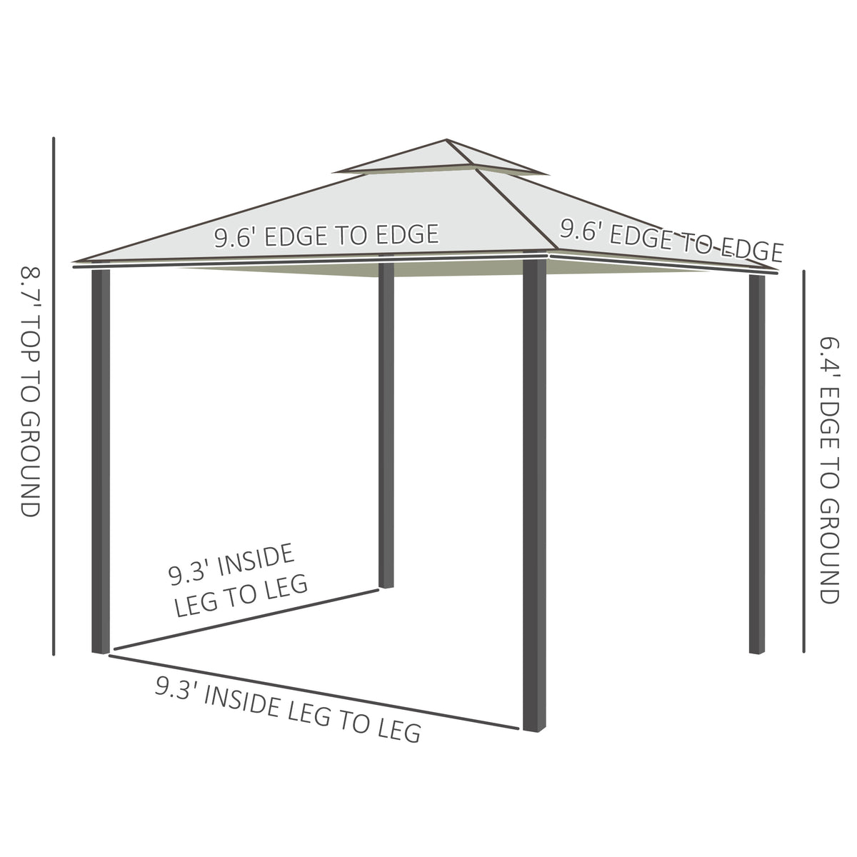 10' x 10' Patio Gazebo Pavilion, 2-Tier Roof Canopy Outdoor Event Party Tent with Steel Frame for Garden – view 9
