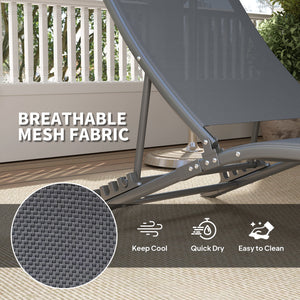 Folding Outdoor Chaise Lounge Chair Set of 2 with Adjustable Backrest, Headrest, Mesh Seat for Beach, Poolside, Grey