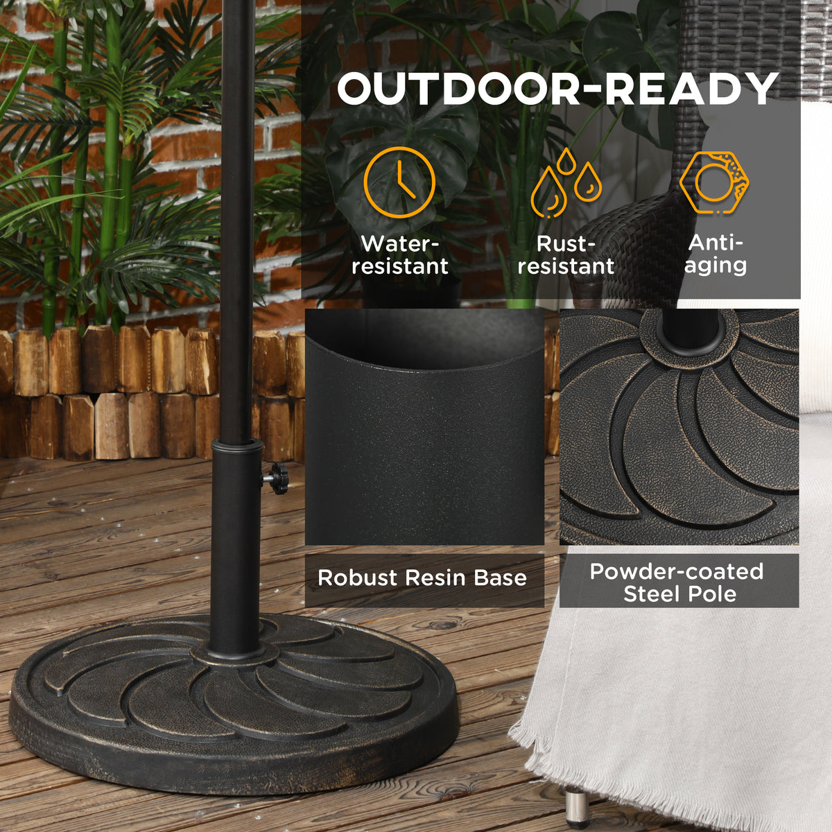 40 lb Heavy Duty Patio Umbrella Base, 21" Round Resin Market Umbrella Stand for Outdoor, Garden, Backyard, Bronze