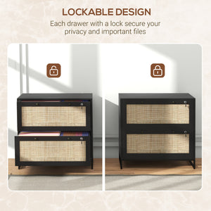 2-Drawer Filing Cabinet with Lock, Rattan File Cabinet with Adjustable Hanging Bar, Natural – view 12