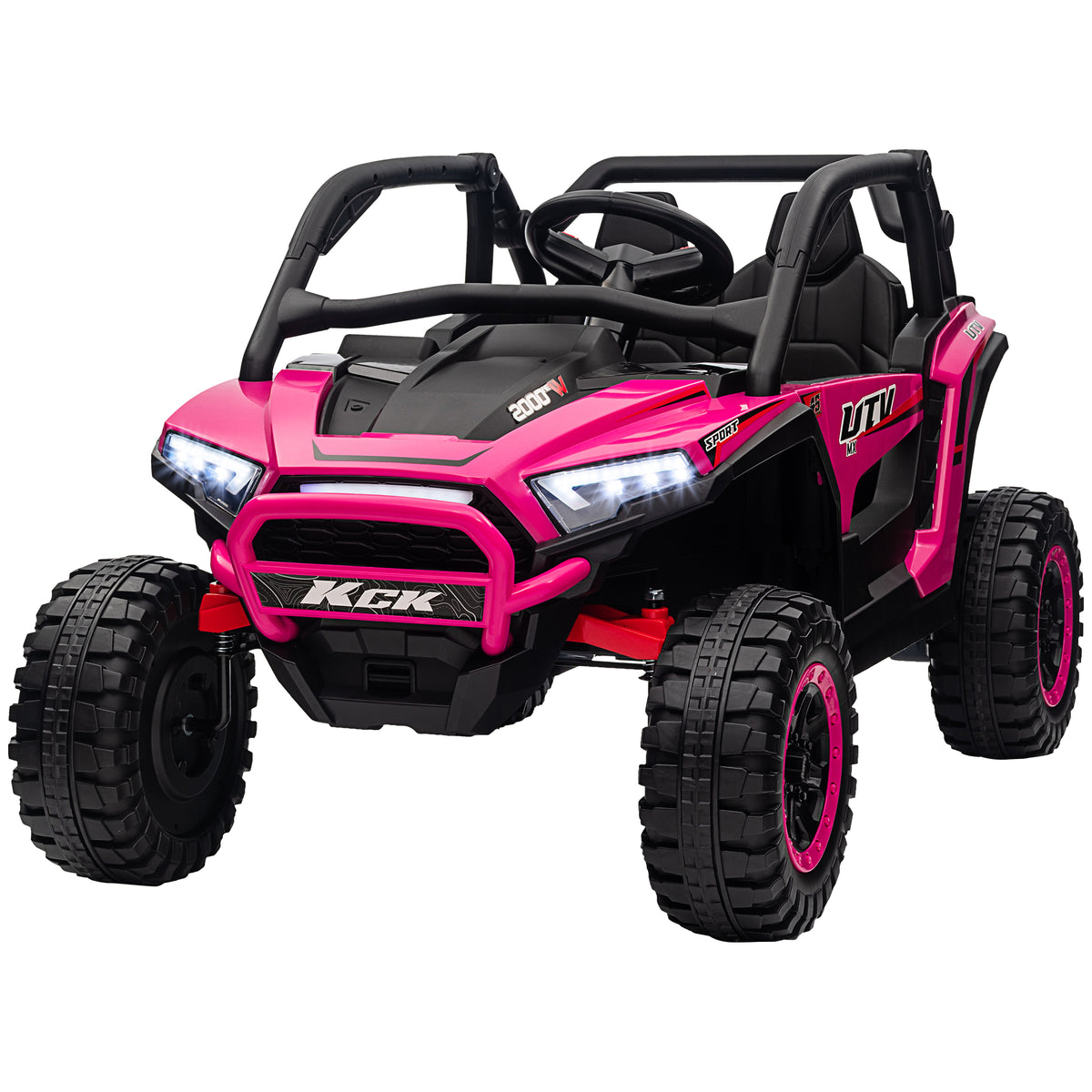 Qaba 2 Seater 24V 7AH Ride on Truck, Electric Car for Kids w/ Spring Suspension, Remote Lights, Horn, Music