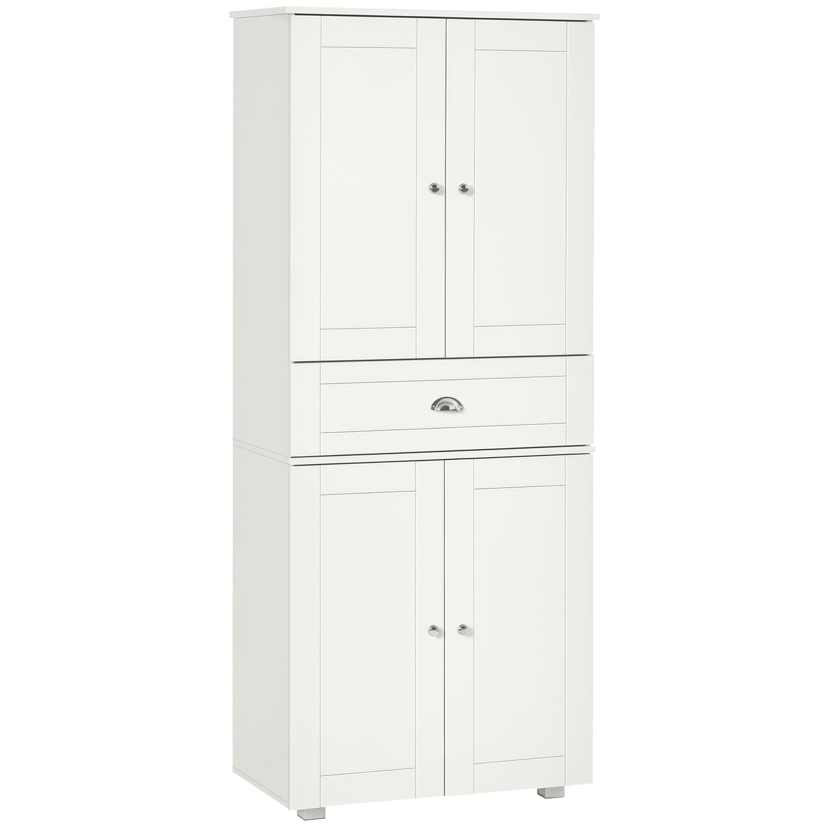 72" Kitchen Pantry Cabinet, Modern Kitchen Pantry Storage Cabinet with 4 Doors and 3 Adjustable Shelves, White