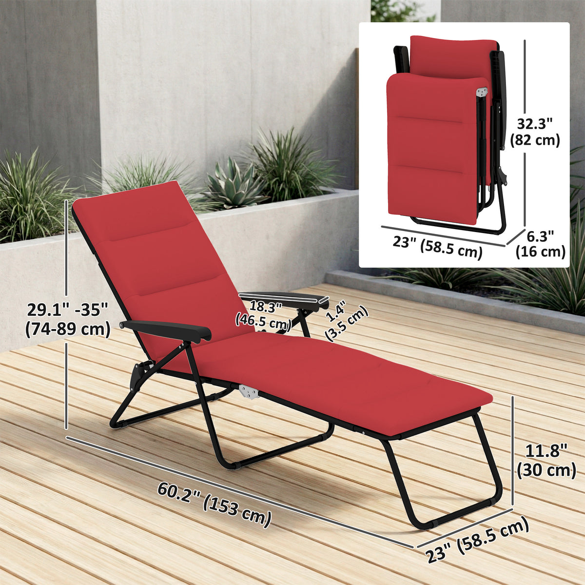 Foldable Lounge Chair, Reclining Patio Sun Lounger with 6-Position Adjustable Back, Blue and White