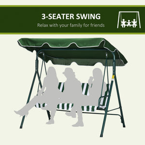 3-Seater Outdoor Porch Swing with Adjustable Canopy, Patio Swing Chair for Garden, Poolside, Backyard, Green and White