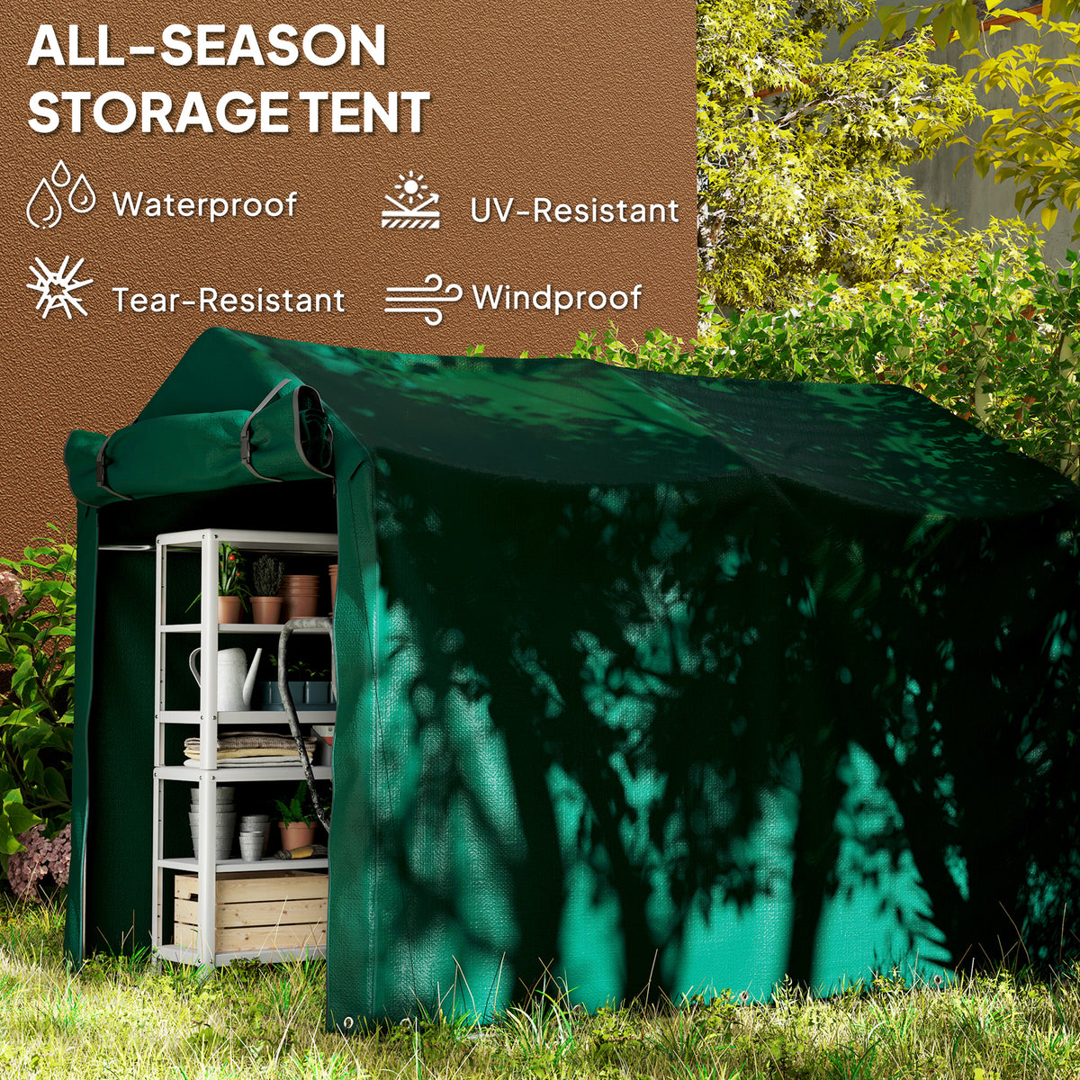 Outdoor Storage Shed, UV Resistant Bike Tent with Roll-up Zipper Door, Portable Shed for Bike, Motorcycle – view 17