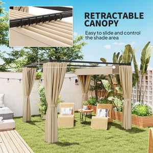 10' x 10' Retractable Pergola Canopy with Sidewalls, Metal Outdoor Gazebo Sun Shade Shelter, Beige – view 3