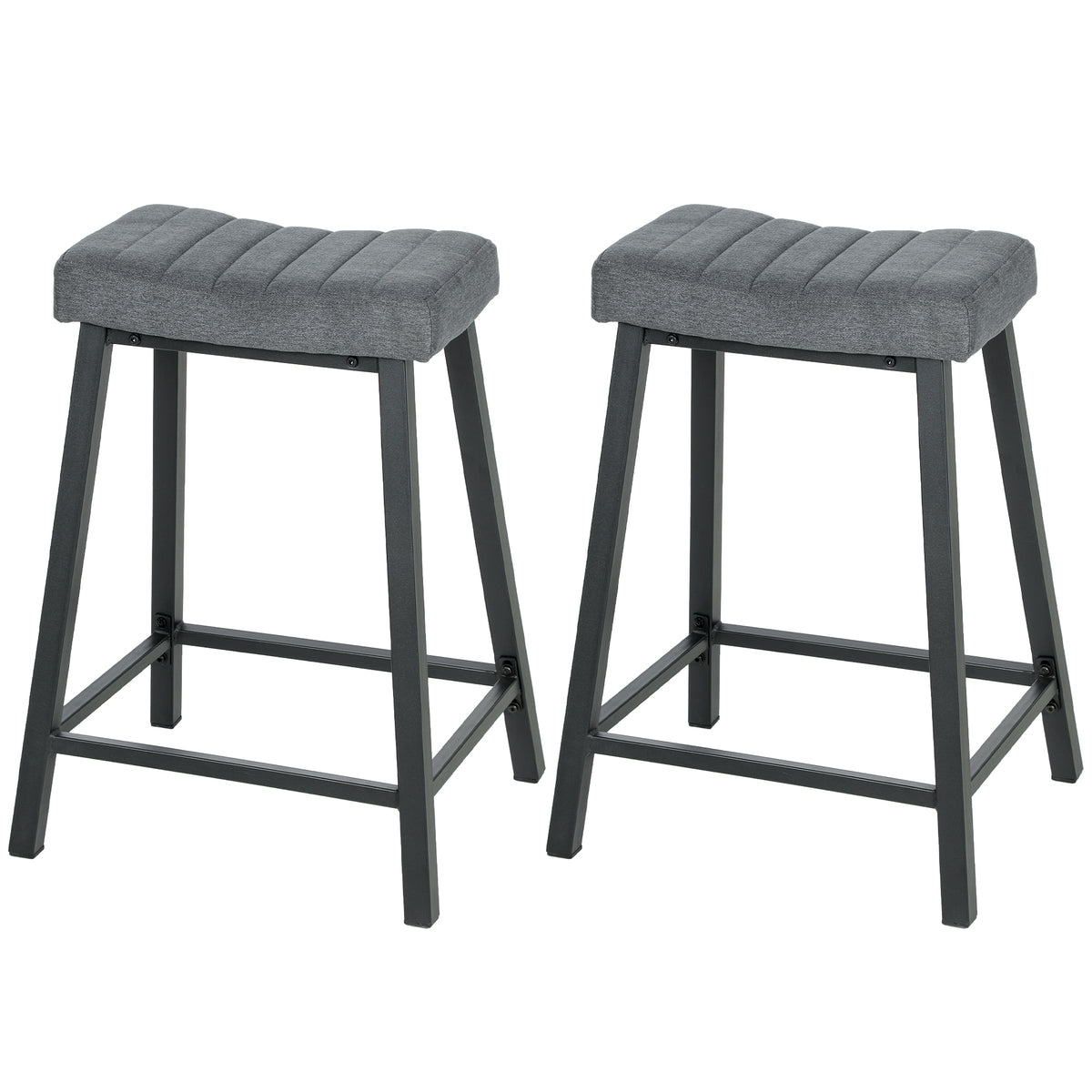Set of 2 Bar Stools, Velvet Upholstered Counter Stools with Curved Seat and Footrest for Kitchen Island, Grey