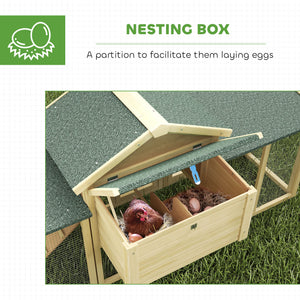 Wooden Chicken Coop, Outdoor Backyard Garden Large Rabbit Hutch with Nesting Box, Run, Ramp, Drawer