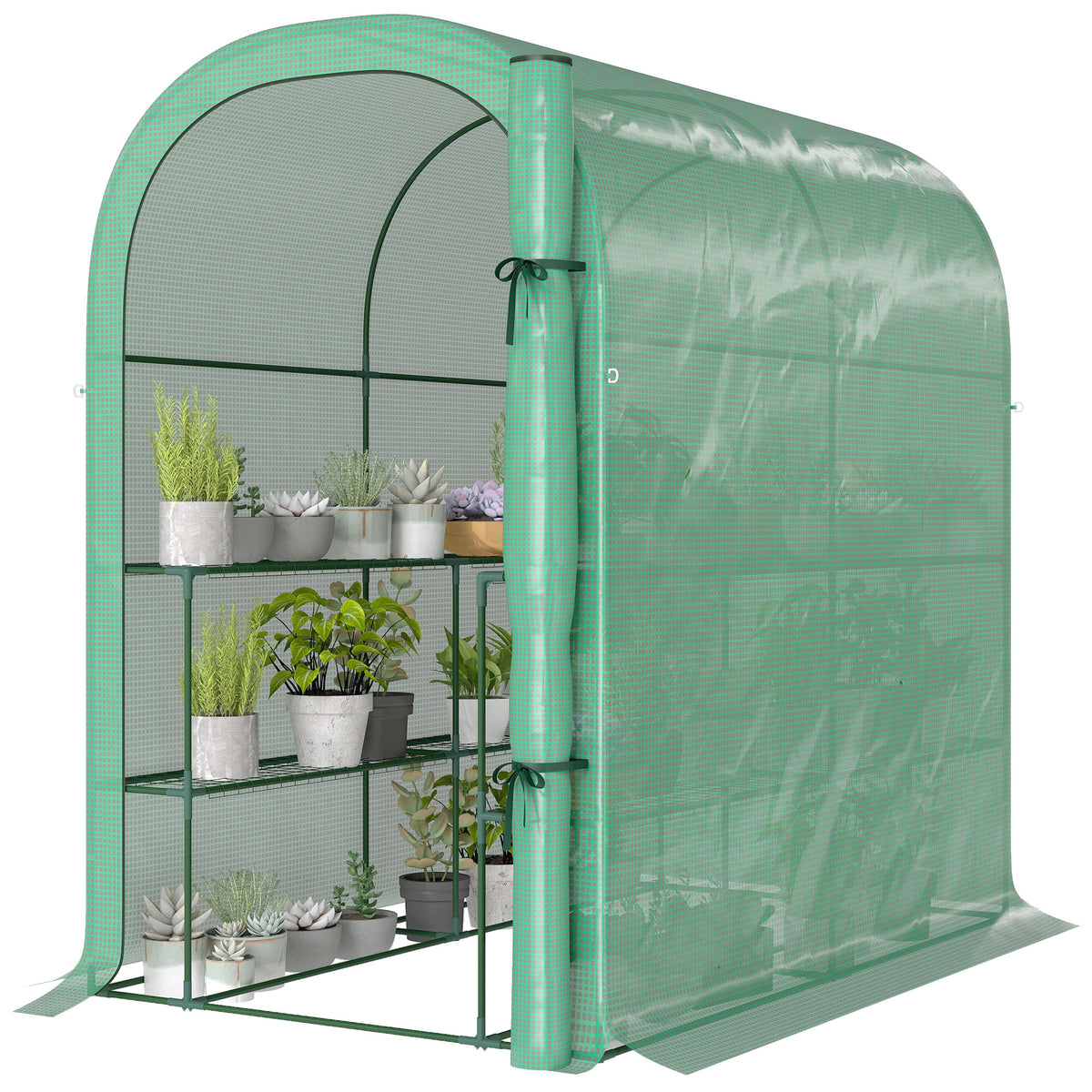 Walk-in Mini Greenhouse with Shelves, Portable Outdoor Greenhouse with Roll-up Door, 123 x 187 x 189 cm