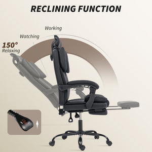 Reclining Office Chair, Executive Desk Chair with Pet-Friendly Fabric, Headrest, Footrest, Swivel Wheels – view 6