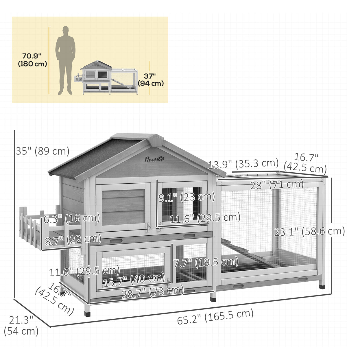 65" Wooden Rabbit Hutch, Pet Playpen with Openable Roof, Storage Box, for Rabbits and Small Animals – view 9