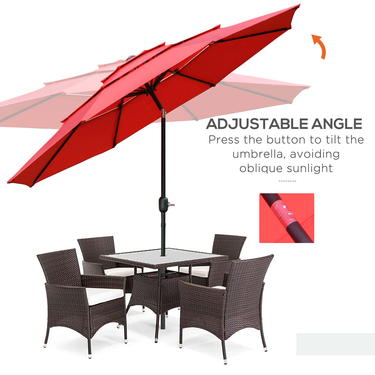 9FT 3 Tiers Patio Umbrella Outdoor Market Umbrella with Crank, Push Button Tilt for Deck – view 17