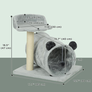18.5" Small Cat Tree, Compact Cat Tower with Tunnel, Scratching Post, Plush Bed, Dangling Ball, for Indoor Use, Grey