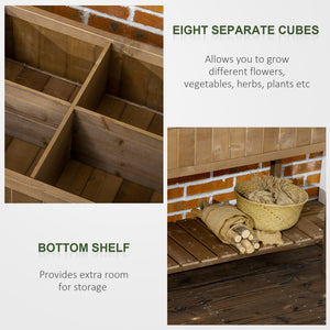43.25" x 18" x 30" Raised Garden Bed, Wooden Plant Stand with 8 Grid Box, Storage Shelf for Outdoor, Natural Wood Colour