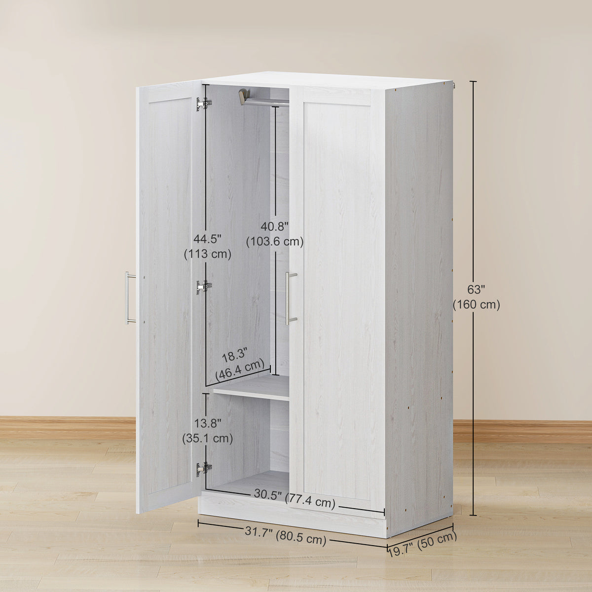 Wardrobe Cabinet with 2 Doors and Hanging Rod, Modern Armoire Wardrobe Closet for Bedroom, Black Wood Effect – view 9