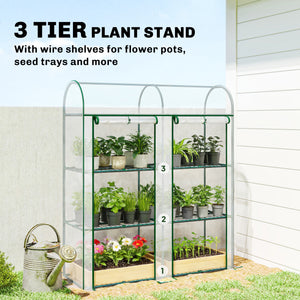 3 Tier Mini Greenhouse, Portable Greenhouse with 2 Roll-up Doors, 56.3" x 18.1" x 64.6", Clear