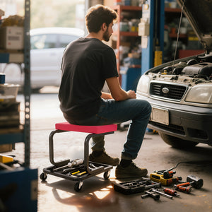 Rolling Mechanic Stool, 300 LBS Capacity Garage Stool with 2" Wheels, 360° Swivel Creeper Seat for Home Car Auto
