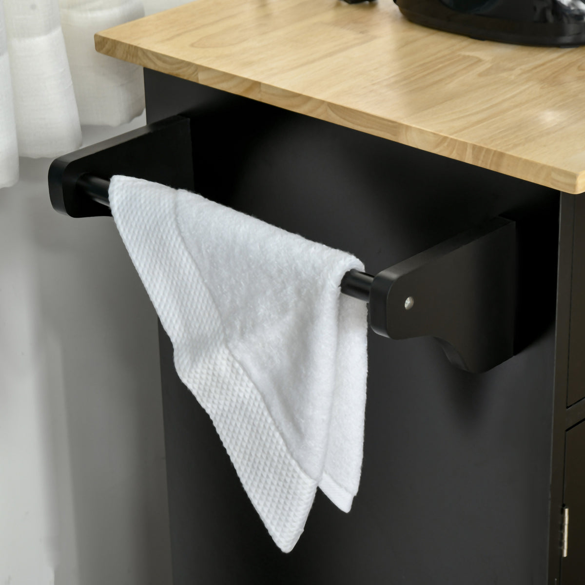 Modern Kitchen Island, Utility Kitchen Serving Cart with 2 Storage Drawers & Cabinets for Dining Room, Black – view 8