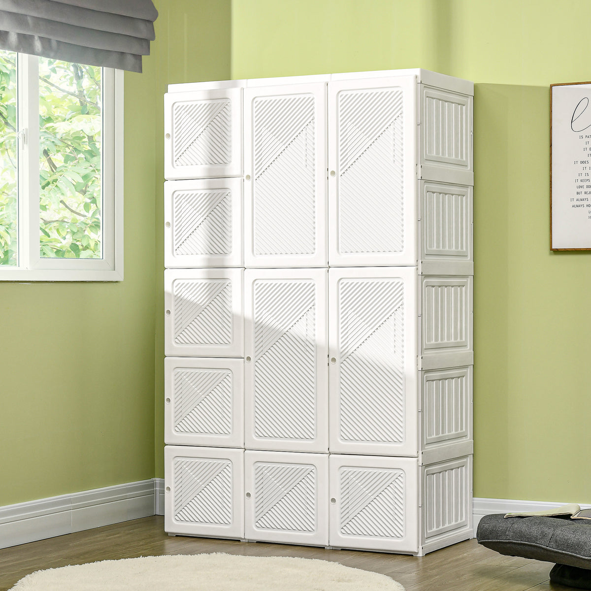 Portable Wardrobe Closet, Folding Bedroom Wardrobe, Clothes Storage Organizer with 8 Cube Compartments, White