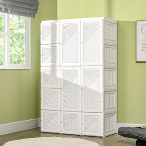 Portable Wardrobe Closet, Folding Bedroom Wardrobe, Clothes Storage Organizer with 8 Cube Compartments, White
