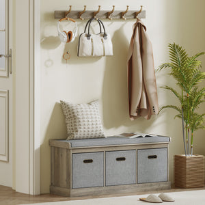 Shoe Storage Bench with Seat, Entryway Bench Seat with Cushion, 3 Fabric Drawers for Hallway, Dark Grey – view 14