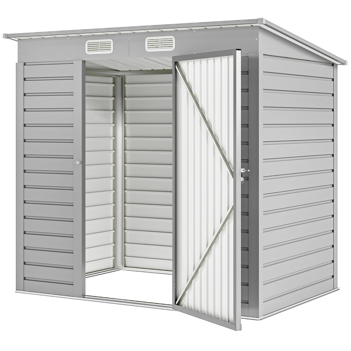 6 x 4FT Galvanized Garden Storage Shed, Metal Outdoor Shed with Double Doors and 2 Vents, Grey – view 15