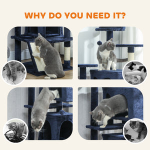 54" Cat Tree, Multi-Level Cat Tower with Scratching Posts, Cat Condos, Bed, Platforms, Ramp, Toy Ball, Beige – view 68