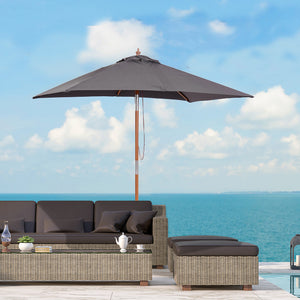 6.6x5ft Square Market Parasol, Wooden Patio Umbrella with Tilt Mechanism and 6 Bamboo Ribs – view 7