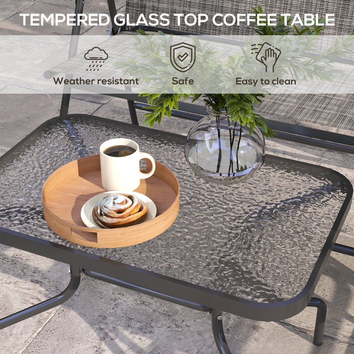 Outdoor 4 Pieces Patio Furniture Set, Garden Set with Two Foldable Armchairs, a Loveseat & Glass Top Table – view 12