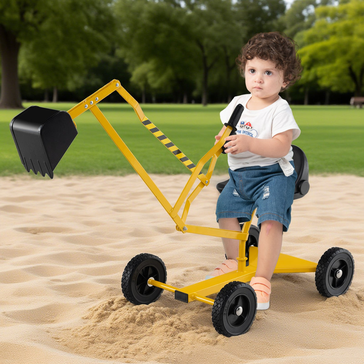 Sand Digger for Kids Sandbox Toy Digger with 2-Handed Controls and Flexible Shovel-Yellow view 2